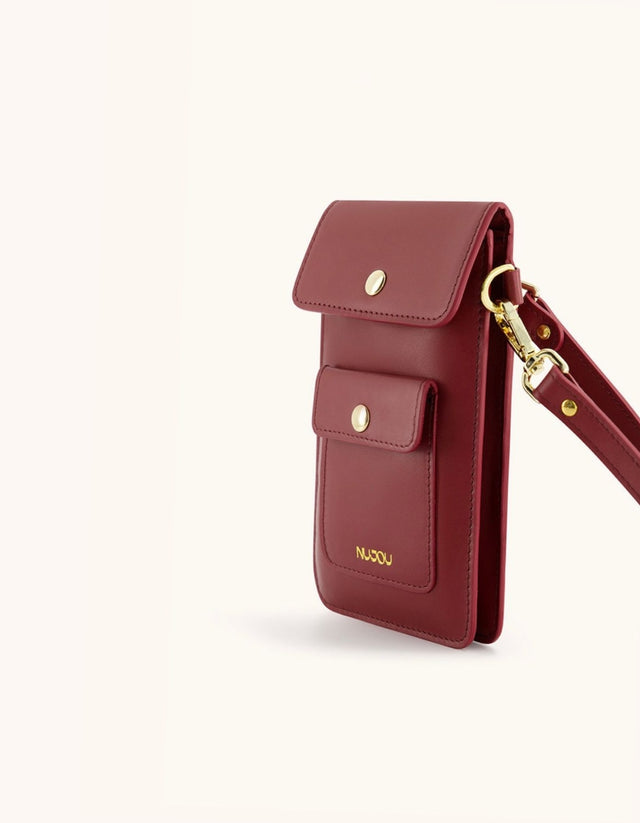 LEATHER POUCH SMARTPHONE CASE - BURGUNDY