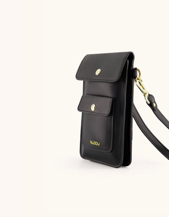 LEATHER POUCH SMARTPHONE CASE - Black