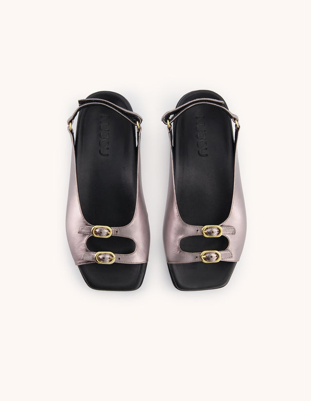 SANDALES PLATES EN CUIR FEMME MARA - Argenté